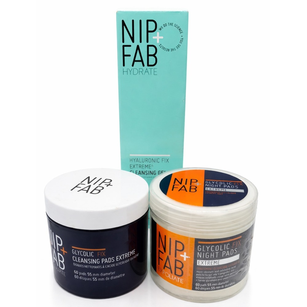 NIP + FAB Glycolic Fix Pads Extreme‎ Night + Cleanser Hyaluronic Bundle Set